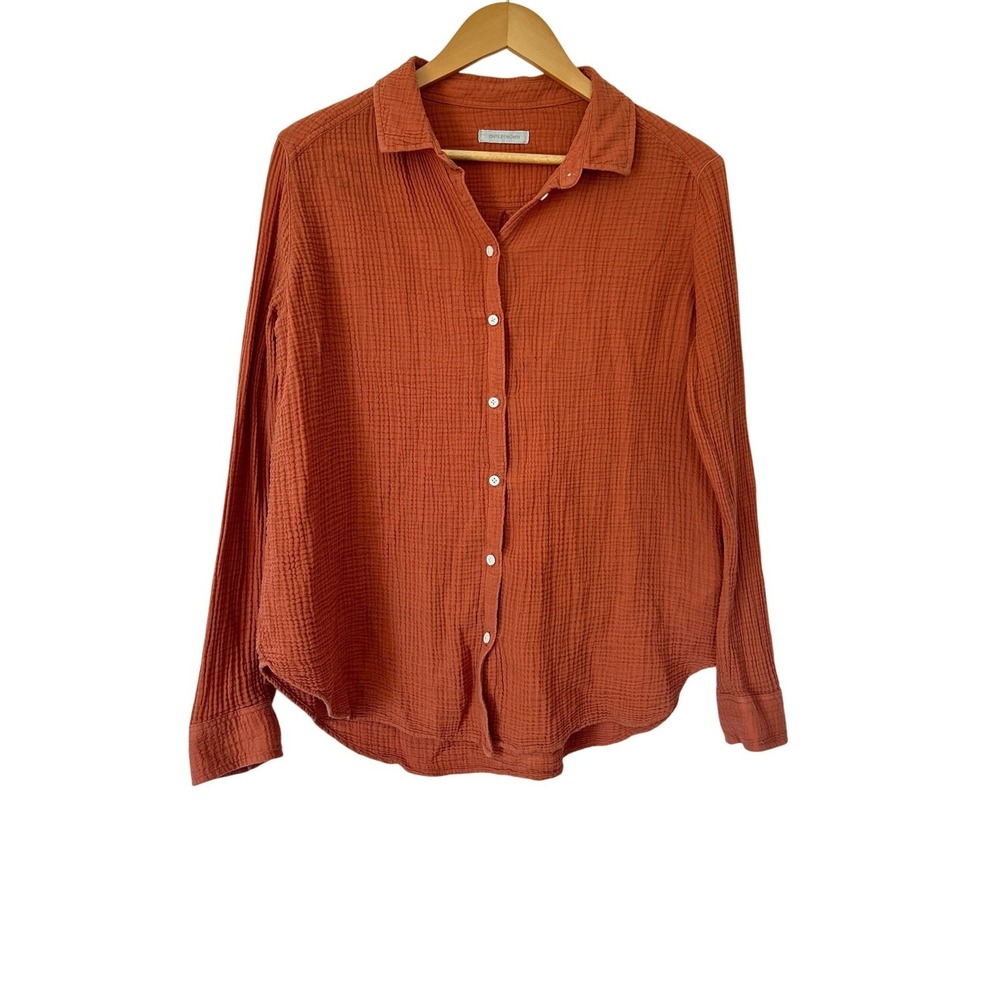 Outerknown Costa Cotton Gauze Button Down Shirt M Orange 100% Organic Cotton